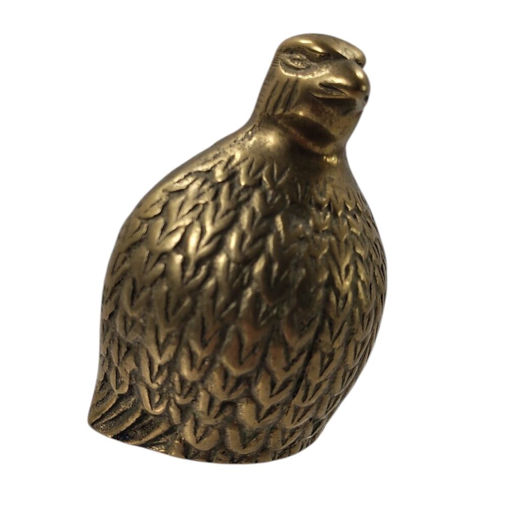 Vintage Brass Quail Bird Paperweight Figurine Shelf Sitter Decor 3"